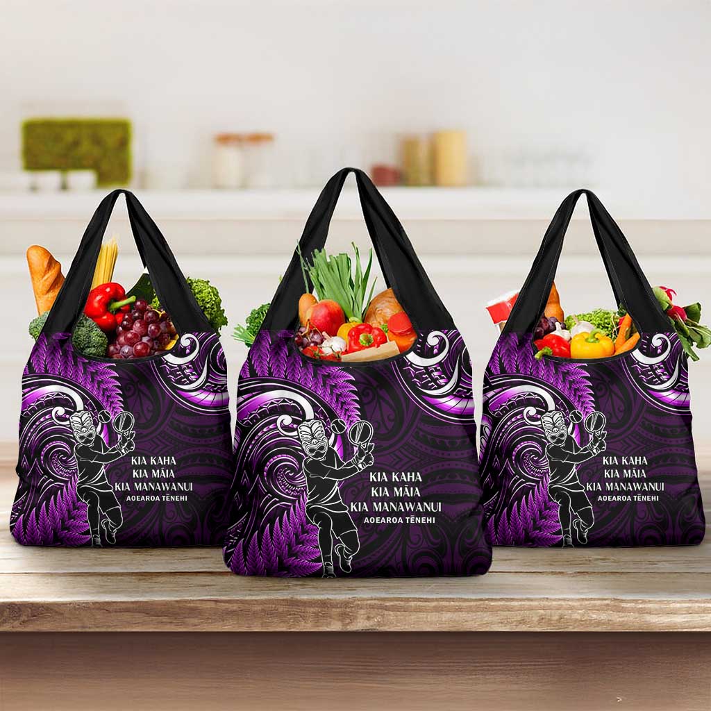 New Zealand Tiki Tennis Grocery Bag Aotearoa Tenehi Maori Silver Fern - Purple LT14 3-pack One Size Purple - Polynesian Pride
