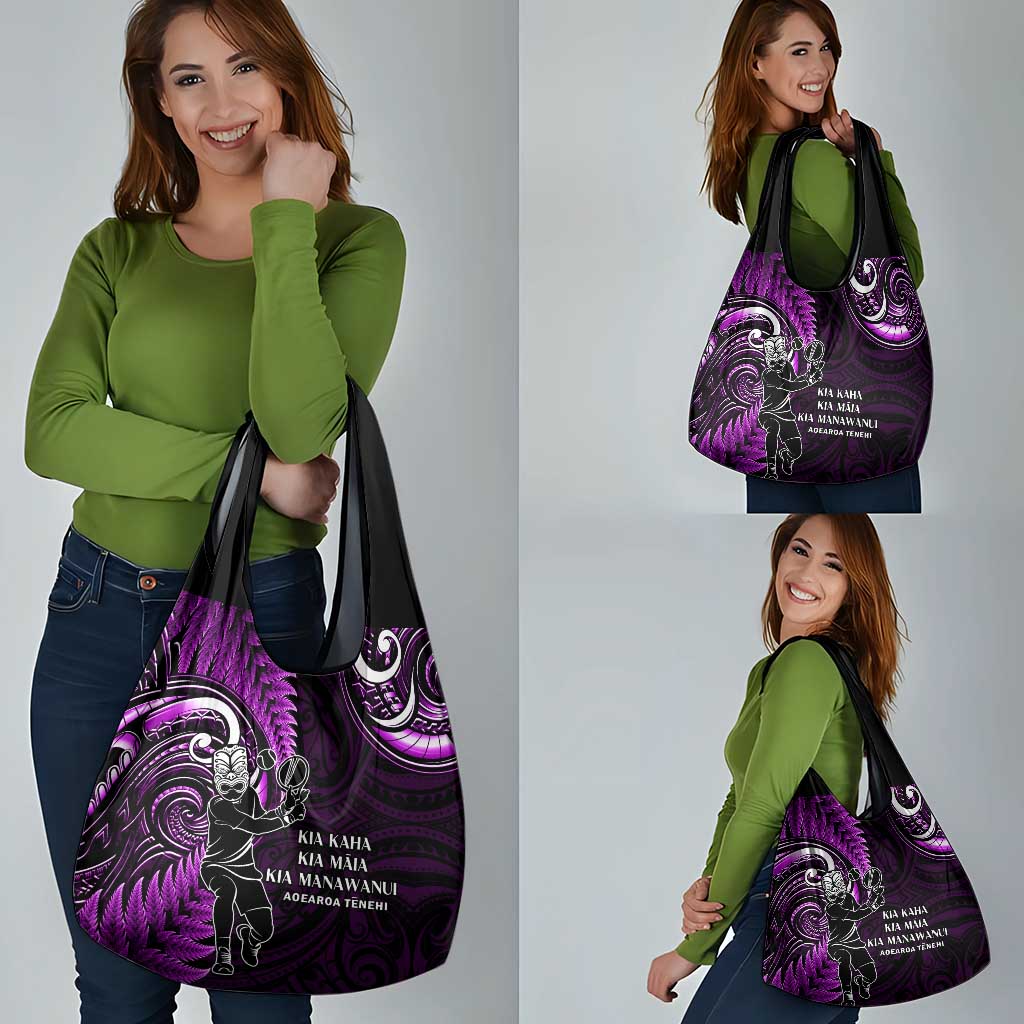 New Zealand Tiki Tennis Grocery Bag Aotearoa Tenehi Maori Silver Fern - Purple LT14 - Polynesian Pride