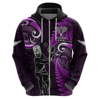 New Zealand Tiki Tennis Hoodie 2024 Aotearoa Tenehi Maori Silver Fern - Purple LT14 - Polynesian Pride