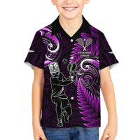 Custom New Zealand Tiki Tennis Family Matching Puletasi and Hawaiian Shirt 2024 Aotearoa Tenehi Maori Silver Fern - Purple LT14 Son's Shirt Purple - Polynesian Pride
