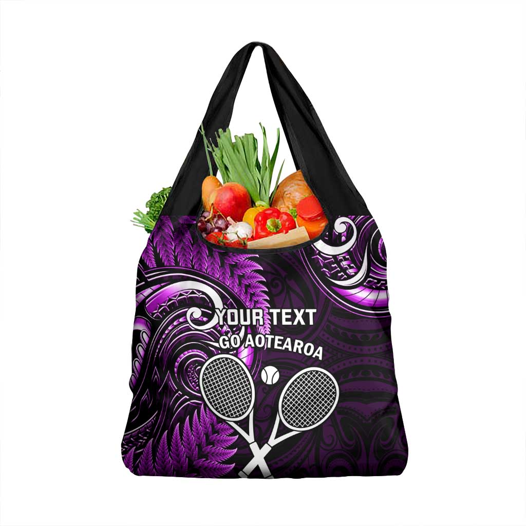 Custom New Zealand Tiki Tennis Grocery Bag Aotearoa Tenehi Maori Silver Fern - Purple LT14 1-pack One Size Purple - Polynesian Pride