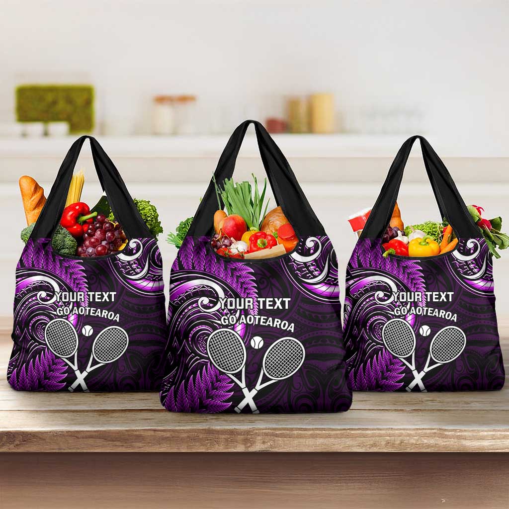 Custom New Zealand Tiki Tennis Grocery Bag Aotearoa Tenehi Maori Silver Fern - Purple LT14 3-pack One Size Purple - Polynesian Pride