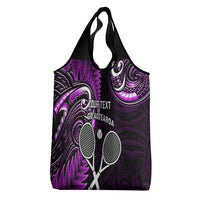 Custom New Zealand Tiki Tennis Grocery Bag Aotearoa Tenehi Maori Silver Fern - Purple LT14 - Polynesian Pride