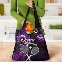 Custom New Zealand Tiki Tennis Grocery Bag Aotearoa Tenehi Maori Silver Fern - Purple LT14 - Polynesian Pride