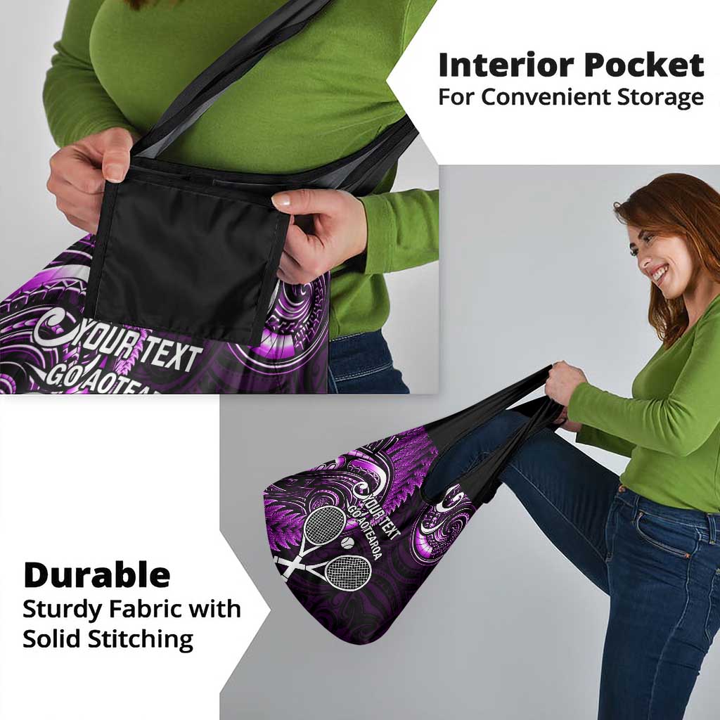 Custom New Zealand Tiki Tennis Grocery Bag Aotearoa Tenehi Maori Silver Fern - Purple LT14 - Polynesian Pride