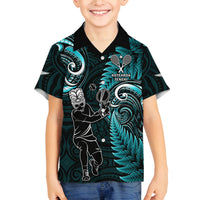 New Zealand Tiki Tennis Family Matching Long Sleeve Bodycon Dress and Hawaiian Shirt 2024 Aotearoa Tenehi Maori Silver Fern - Turquoise LT14 Son's Shirt Turquoise - Polynesian Pride