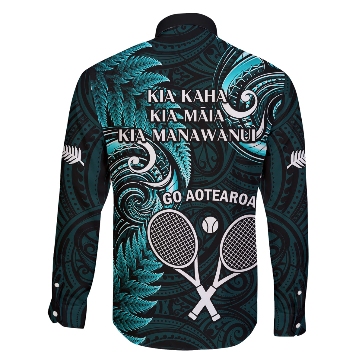 New Zealand Tiki Tennis Family Matching Puletasi and Hawaiian Shirt 2024 Aotearoa Tenehi Maori Silver Fern - Turquoise LT14 - Polynesian Pride
