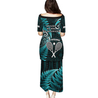 New Zealand Tiki Tennis Family Matching Puletasi and Hawaiian Shirt 2024 Aotearoa Tenehi Maori Silver Fern - Turquoise LT14 - Polynesian Pride