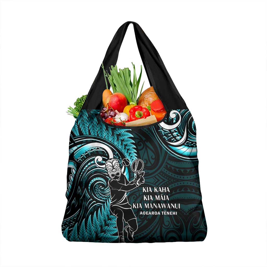 New Zealand Tiki Tennis Grocery Bag Aotearoa Tenehi Maori Silver Fern - Turquoise LT14 1-pack One Size Turquoise - Polynesian Pride