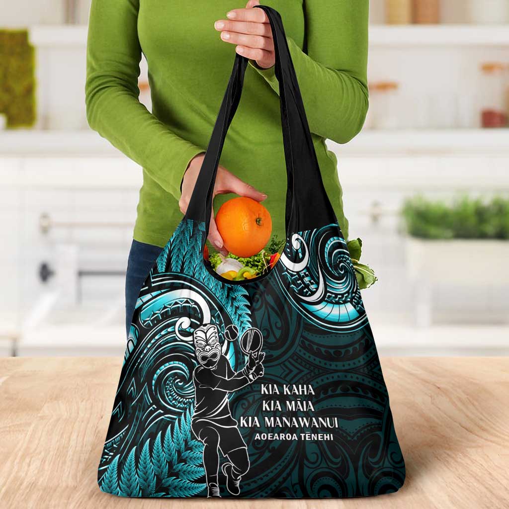 New Zealand Tiki Tennis Grocery Bag Aotearoa Tenehi Maori Silver Fern - Turquoise LT14 - Polynesian Pride