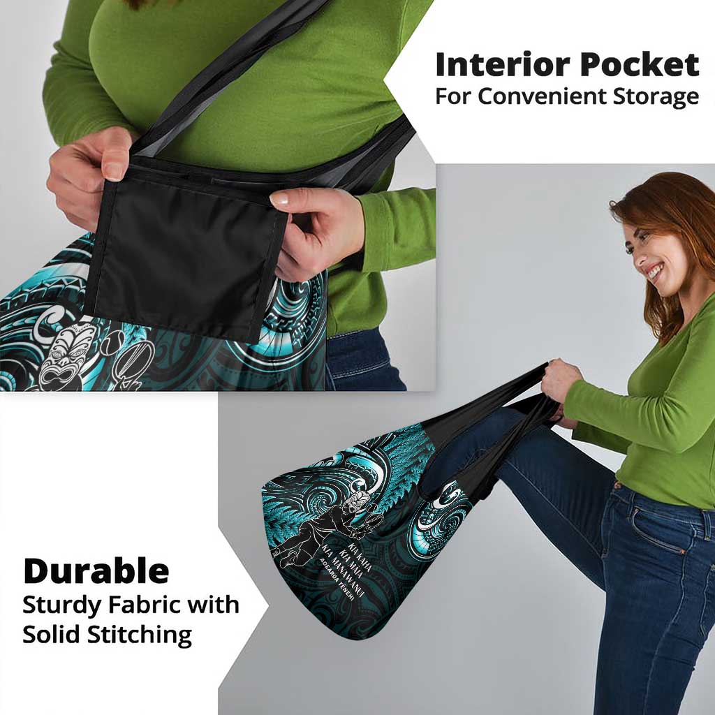 New Zealand Tiki Tennis Grocery Bag Aotearoa Tenehi Maori Silver Fern - Turquoise LT14 - Polynesian Pride