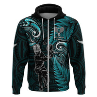 New Zealand Tiki Tennis Hoodie 2024 Aotearoa Tenehi Maori Silver Fern - Turquoise LT14 Zip Hoodie Turquoise - Polynesian Pride