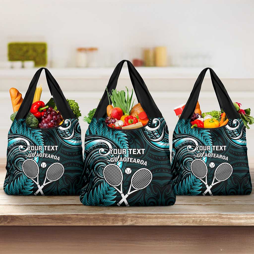 Custom New Zealand Tiki Tennis Grocery Bag Aotearoa Tenehi Maori Silver Fern - Turquoise LT14 3-pack One Size Turquoise - Polynesian Pride