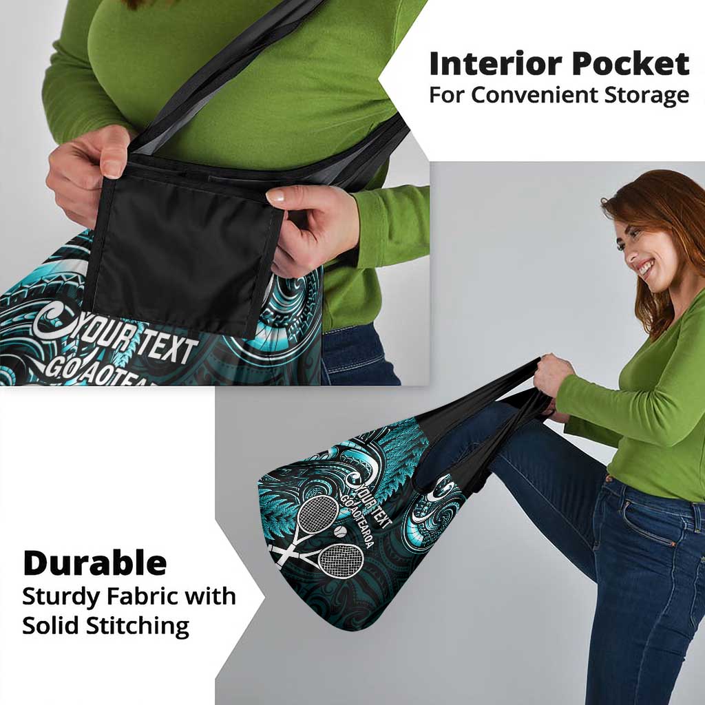 Custom New Zealand Tiki Tennis Grocery Bag Aotearoa Tenehi Maori Silver Fern - Turquoise LT14 - Polynesian Pride