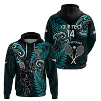 Custom New Zealand Tiki Tennis Hoodie 2024 Aotearoa Tenehi Maori Silver Fern - Turquoise LT14 - Polynesian Pride