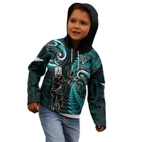 Custom New Zealand Tiki Tennis Kid Hoodie 2024 Aotearoa Tenehi Maori Silver Fern - Turquoise LT14 - Polynesian Pride