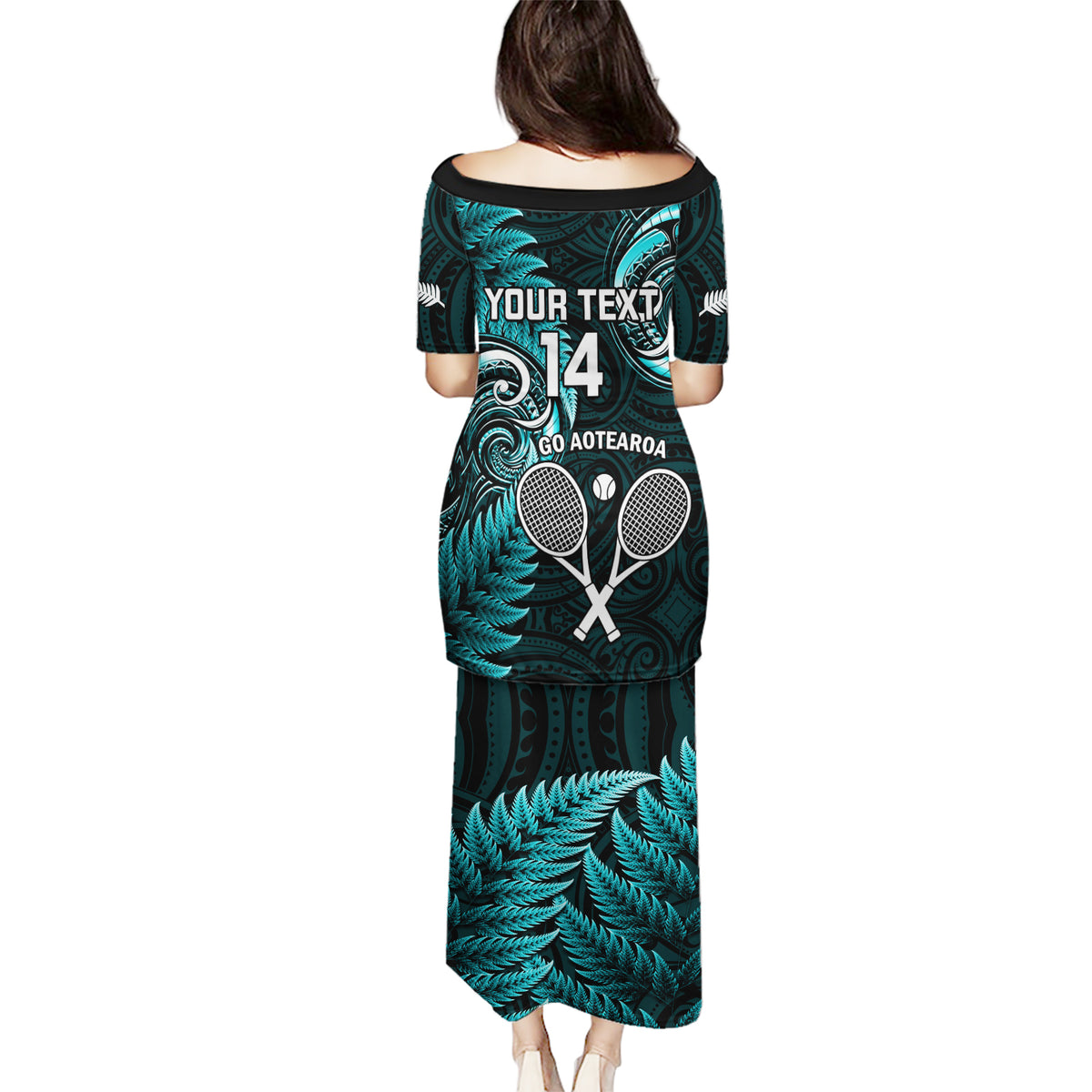 Custom New Zealand Tiki Tennis Puletasi 2024 Aotearoa Tenehi Maori Silver Fern - Turquoise LT14 - Polynesian Pride