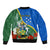Personalised Halo Olaketa Solomon Islands Sleeve Zip Bomber Jacket Coat Of Arms With Tropical Flowers Flag Style LT14 - Polynesian Pride
