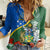 Personalised Halo Olaketa Solomon Islands Women Casual Shirt Coat Of Arms With Tropical Flowers Flag Style LT14 Female Green - Polynesian Pride