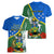 Personalised Halo Olaketa Solomon Islands Women V Neck T Shirt Coat Of Arms With Tropical Flowers Flag Style LT14 - Polynesian Pride