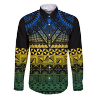 Halo Olaketa Solomon Islands Family Matching Off Shoulder Maxi Dress and Hawaiian Shirt Melanesian Tribal Pattern Gradient Version LT14 Dad's Shirt - Long Sleeve Black - Polynesian Pride