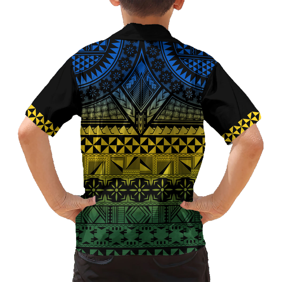 Halo Olaketa Solomon Islands Family Matching Short Sleeve Bodycon Dress and Hawaiian Shirt Melanesian Tribal Pattern Gradient Version LT14 - Polynesian Pride