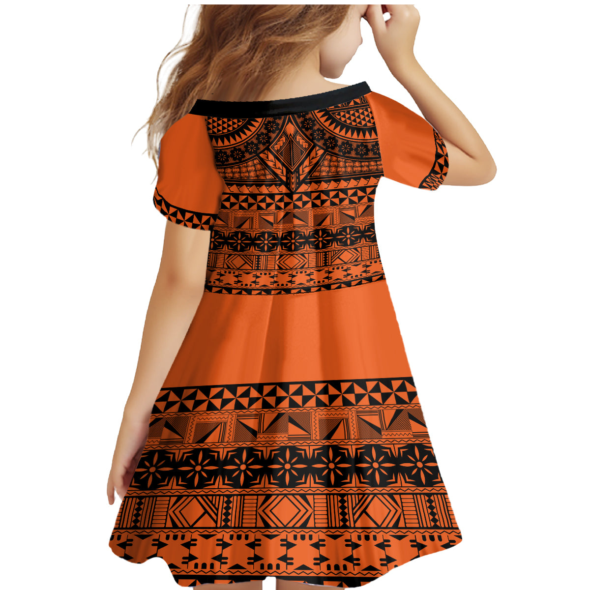 Halo Olaketa Solomon Islands Family Matching Mermaid Dress and Hawaiian Shirt Melanesian Tribal Pattern Orange Version LT14 - Polynesian Pride