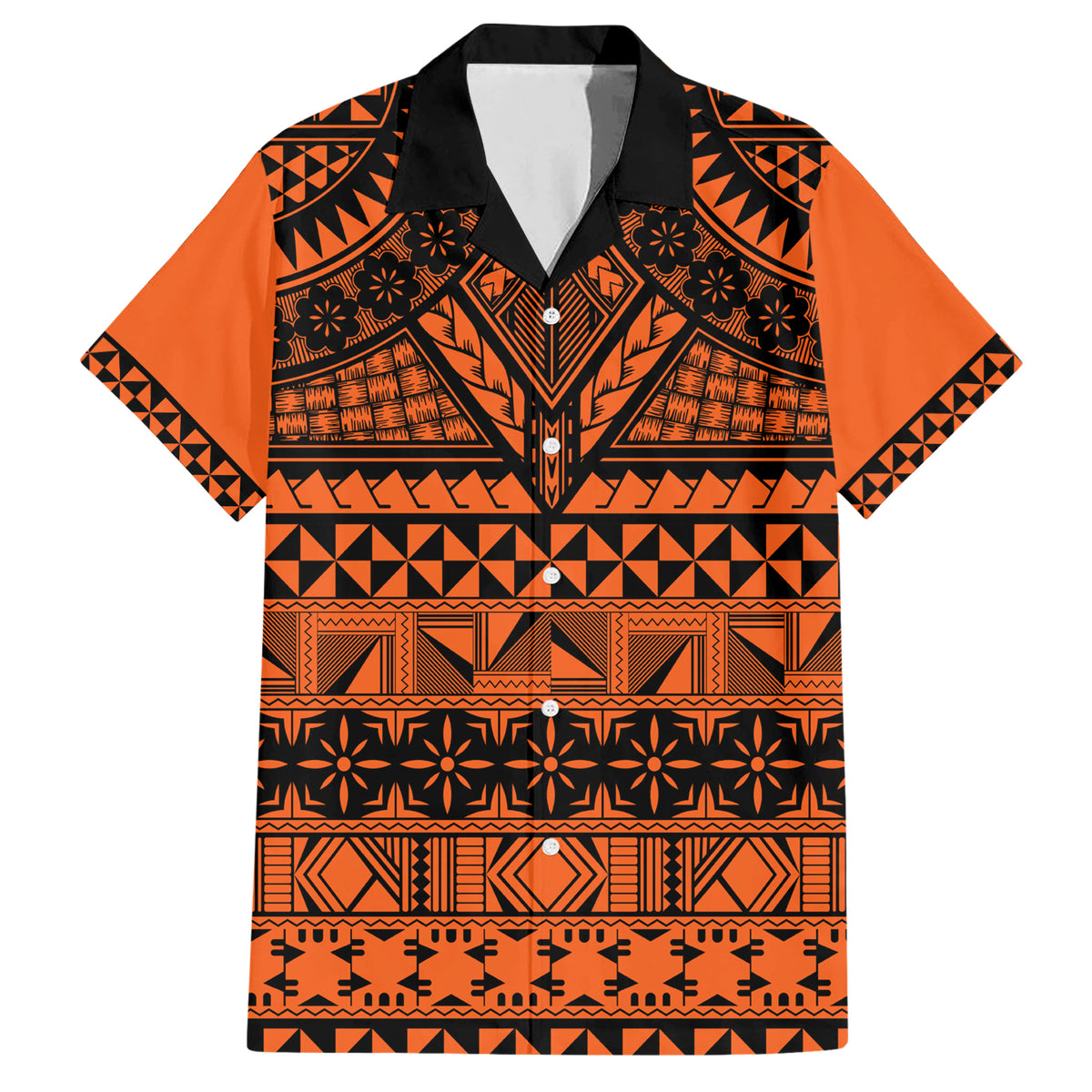 Halo Olaketa Solomon Islands Family Matching Short Sleeve Bodycon Dress and Hawaiian Shirt Melanesian Tribal Pattern Orange Version LT14 Dad's Shirt - Short Sleeve Orange - Polynesian Pride