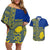 Fakaalofa Lahi Atu Niue Couples Matching Off Shoulder Short Dress and Hawaiian Shirt Niuean Map With Hiapo Pattern Blue Version LT14 Blue - Polynesian Pride