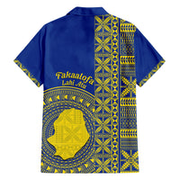 Fakaalofa Lahi Atu Niue Family Matching Off Shoulder Long Sleeve Dress and Hawaiian Shirt Niuean Map With Hiapo Pattern Blue Version LT14 - Polynesian Pride