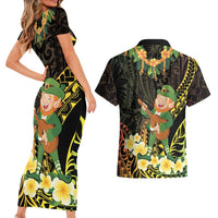 Hawaii Saint Patrick's Day Couples Matching Short Sleeve Bodycon Dress and Hawaiian Shirt Ukulele Leprechaun Hau'Oli Maoli Oe! LT14 - Polynesian Pride