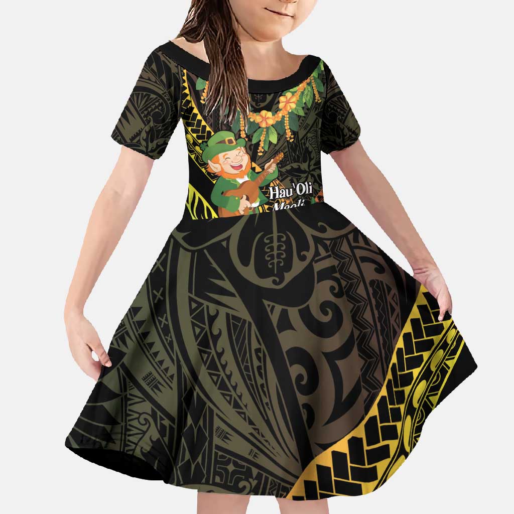 Hawaii Saint Patrick's Day Family Matching Mermaid Dress and Hawaiian Shirt Ukulele Leprechaun Hau'Oli Maoli Oe! LT14 Daughter's Dress Reggae - Polynesian Pride