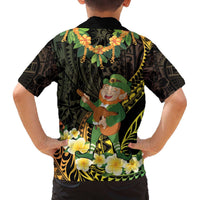 Hawaii Saint Patrick's Day Family Matching Off The Shoulder Long Sleeve Dress and Hawaiian Shirt Ukulele Leprechaun Hau'Oli Maoli Oe! LT14 - Polynesian Pride