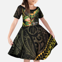 Hawaii Saint Patrick's Day Family Matching Off Shoulder Maxi Dress and Hawaiian Shirt Ukulele Leprechaun Hau'Oli Maoli Oe! LT14 Daughter's Dress Reggae - Polynesian Pride