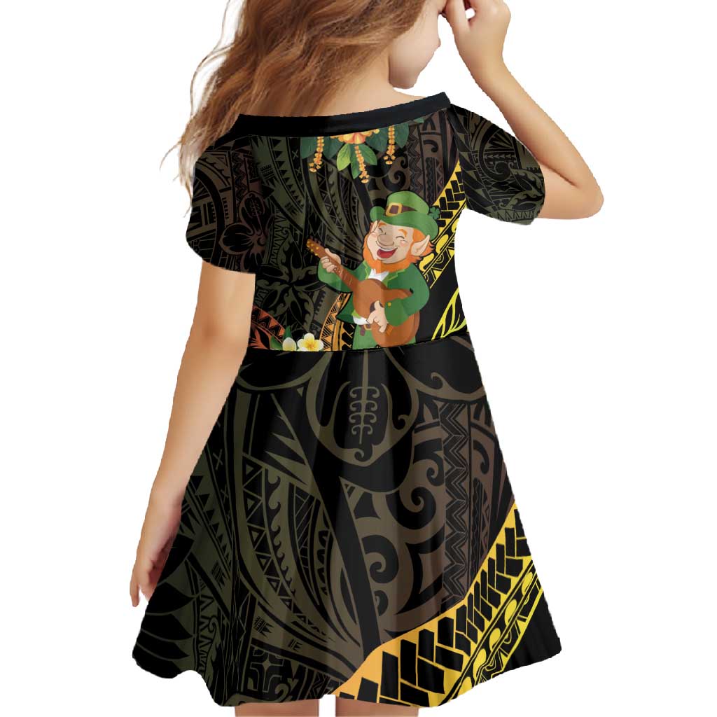 Hawaii Saint Patrick's Day Family Matching Off Shoulder Maxi Dress and Hawaiian Shirt Ukulele Leprechaun Hau'Oli Maoli Oe! LT14 - Polynesian Pride