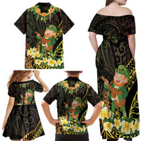 Hawaii Saint Patrick's Day Family Matching Off Shoulder Maxi Dress and Hawaiian Shirt Ukulele Leprechaun Hau'Oli Maoli Oe! LT14 - Polynesian Pride