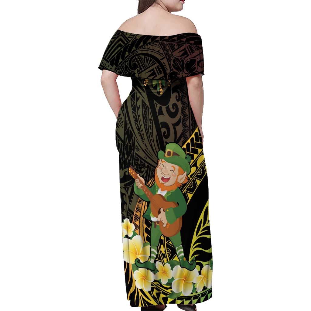 Hawaii Saint Patrick's Day Family Matching Off Shoulder Maxi Dress and Hawaiian Shirt Ukulele Leprechaun Hau'Oli Maoli Oe! LT14 - Polynesian Pride