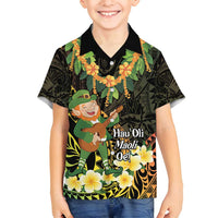 Hawaii Saint Patrick's Day Family Matching Off Shoulder Maxi Dress and Hawaiian Shirt Ukulele Leprechaun Hau'Oli Maoli Oe! LT14 Son's Shirt Reggae - Polynesian Pride