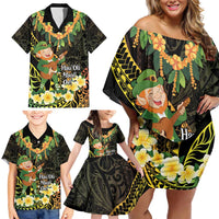 Hawaii Saint Patrick's Day Family Matching Off Shoulder Short Dress and Hawaiian Shirt Ukulele Leprechaun Hau'Oli Maoli Oe! LT14 - Polynesian Pride