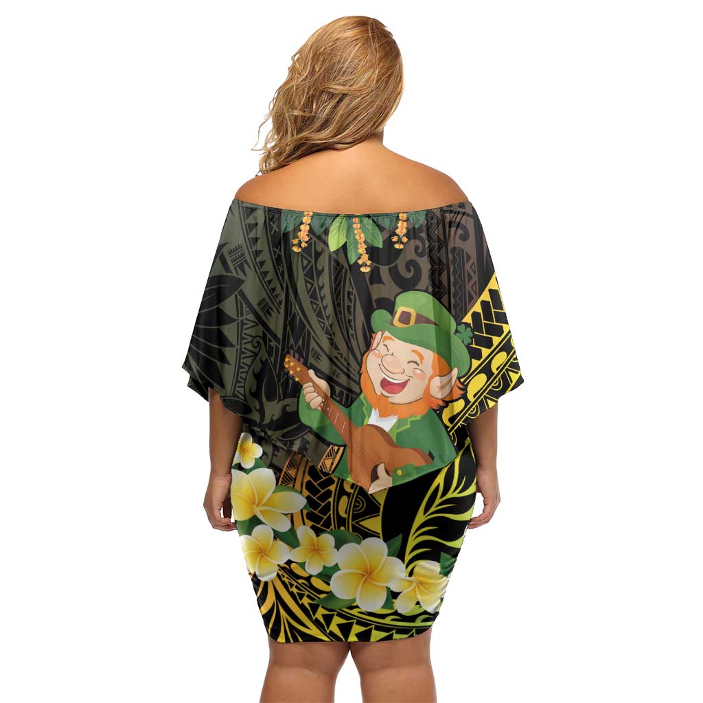 Hawaii Saint Patrick's Day Family Matching Off Shoulder Short Dress and Hawaiian Shirt Ukulele Leprechaun Hau'Oli Maoli Oe! LT14 - Polynesian Pride