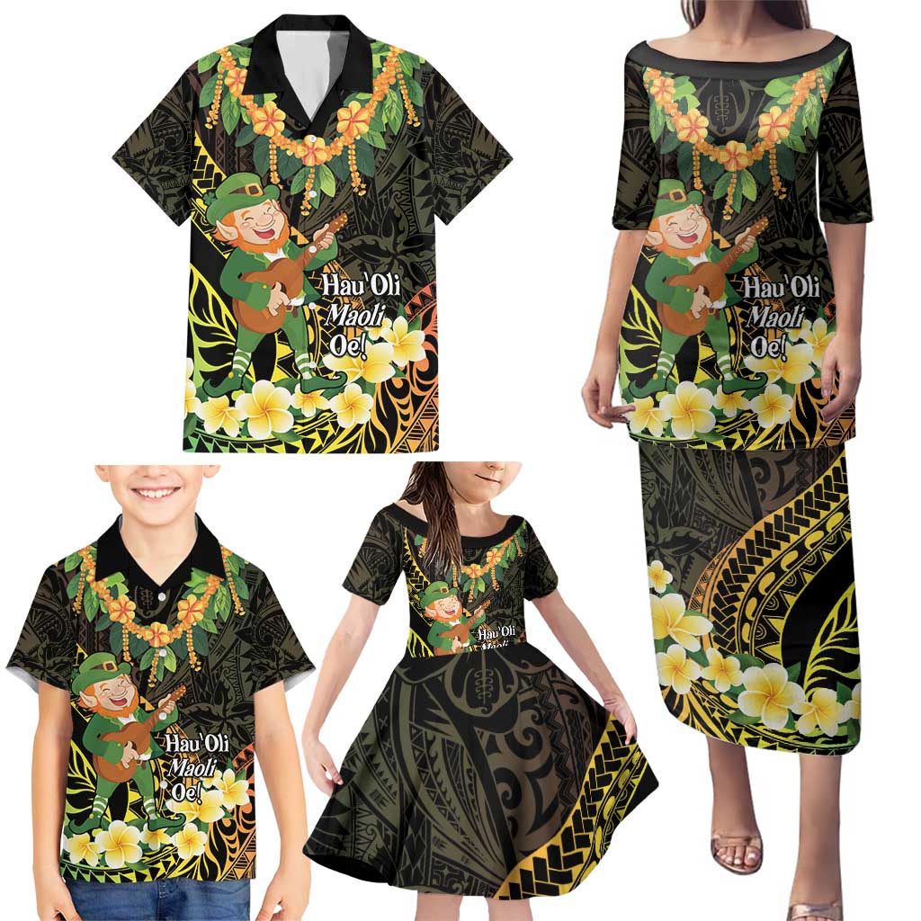 Hawaii Saint Patrick's Day Family Matching Puletasi and Hawaiian Shirt Ukulele Leprechaun Hau'Oli Maoli Oe! LT14 - Polynesian Pride