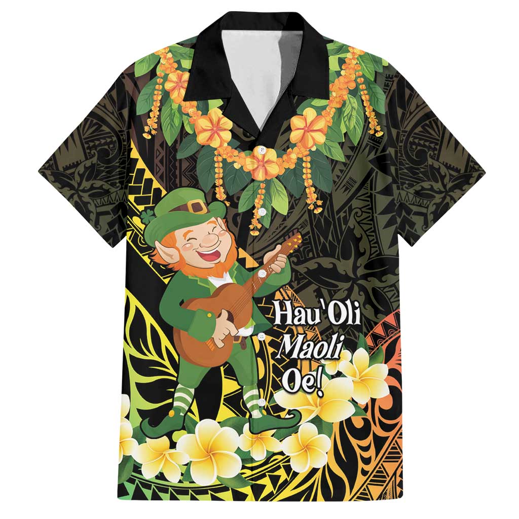 Hawaii Saint Patrick's Day Family Matching Puletasi and Hawaiian Shirt Ukulele Leprechaun Hau'Oli Maoli Oe! LT14 Dad's Shirt - Short Sleeve Reggae - Polynesian Pride