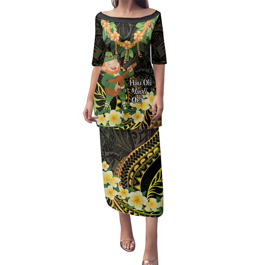 Hawaii Saint Patrick's Day Family Matching Puletasi and Hawaiian Shirt Ukulele Leprechaun Hau'Oli Maoli Oe! LT14 Mom's Dress Reggae - Polynesian Pride