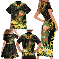 Hawaii Saint Patrick's Day Family Matching Short Sleeve Bodycon Dress and Hawaiian Shirt Ukulele Leprechaun Hau'Oli Maoli Oe! LT14 - Polynesian Pride