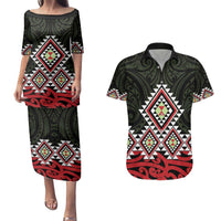 Kia Ora Aotearoa Couples Matching Puletasi and Hawaiian Shirt 2025 Pasifika Maori Taniko Motifs
