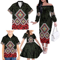 Kia Ora Aotearoa Family Matching Off The Shoulder Long Sleeve Dress and Hawaiian Shirt 2025 Pasifika Maori Taniko Motifs LT14 - Polynesian Pride