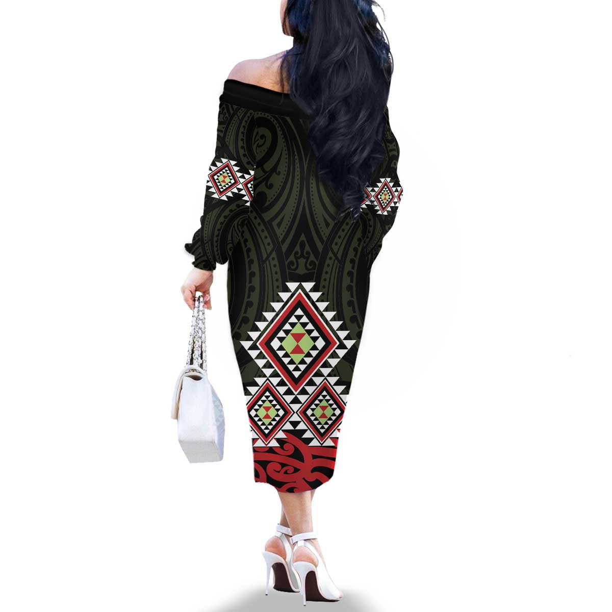 Kia Ora Aotearoa Family Matching Off The Shoulder Long Sleeve Dress and Hawaiian Shirt 2025 Pasifika Maori Taniko Motifs LT14 - Polynesian Pride