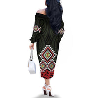 Kia Ora Aotearoa Family Matching Off The Shoulder Long Sleeve Dress and Hawaiian Shirt 2025 Pasifika Maori Taniko Motifs LT14 - Polynesian Pride