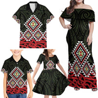 Kia Ora Aotearoa Family Matching Off Shoulder Maxi Dress and Hawaiian Shirt 2025 Pasifika Maori Taniko Motifs LT14 - Polynesian Pride