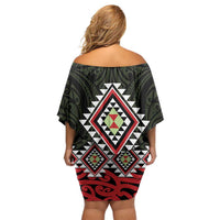 Kia Ora Aotearoa Family Matching Off Shoulder Short Dress and Hawaiian Shirt 2025 Pasifika Maori Taniko Motifs LT14 - Polynesian Pride